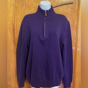 Polo Ralph Lauren pull over sweater Med Royal purple 100% cotton collar& zip